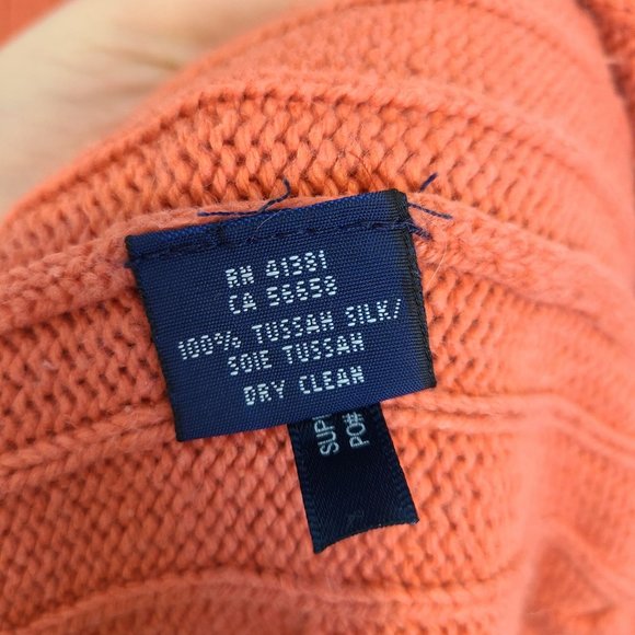 Ralph Lauren Womens XS Orange Short Sleeve Crew Neck Cable Knit Silk Sweater - Picture 6 of 7